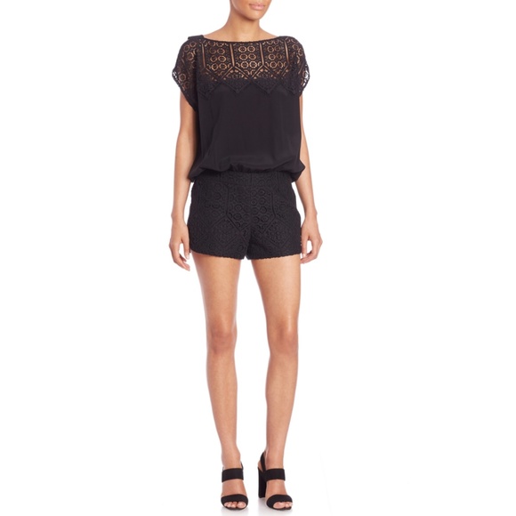 Ramy Brook Irina Silk and Lace Trim Romper - Picture 1 of 7